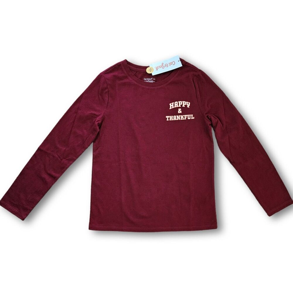 Happy & Thankful Long Sleeve Tshirt Burgundy Youth Size M 8 Kids Cat & Jack